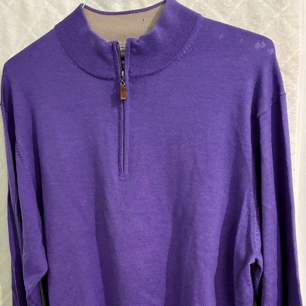 Peter Millar Men's 100% Merino Wool 1/4 Zip Front Purple Sweater XL